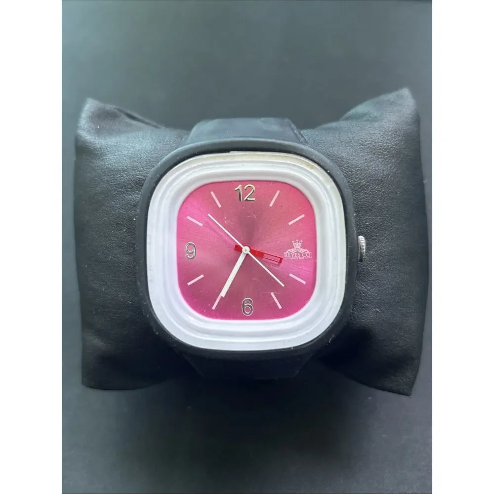 Reyes Co Pink Dial Black Band Quartz Watch